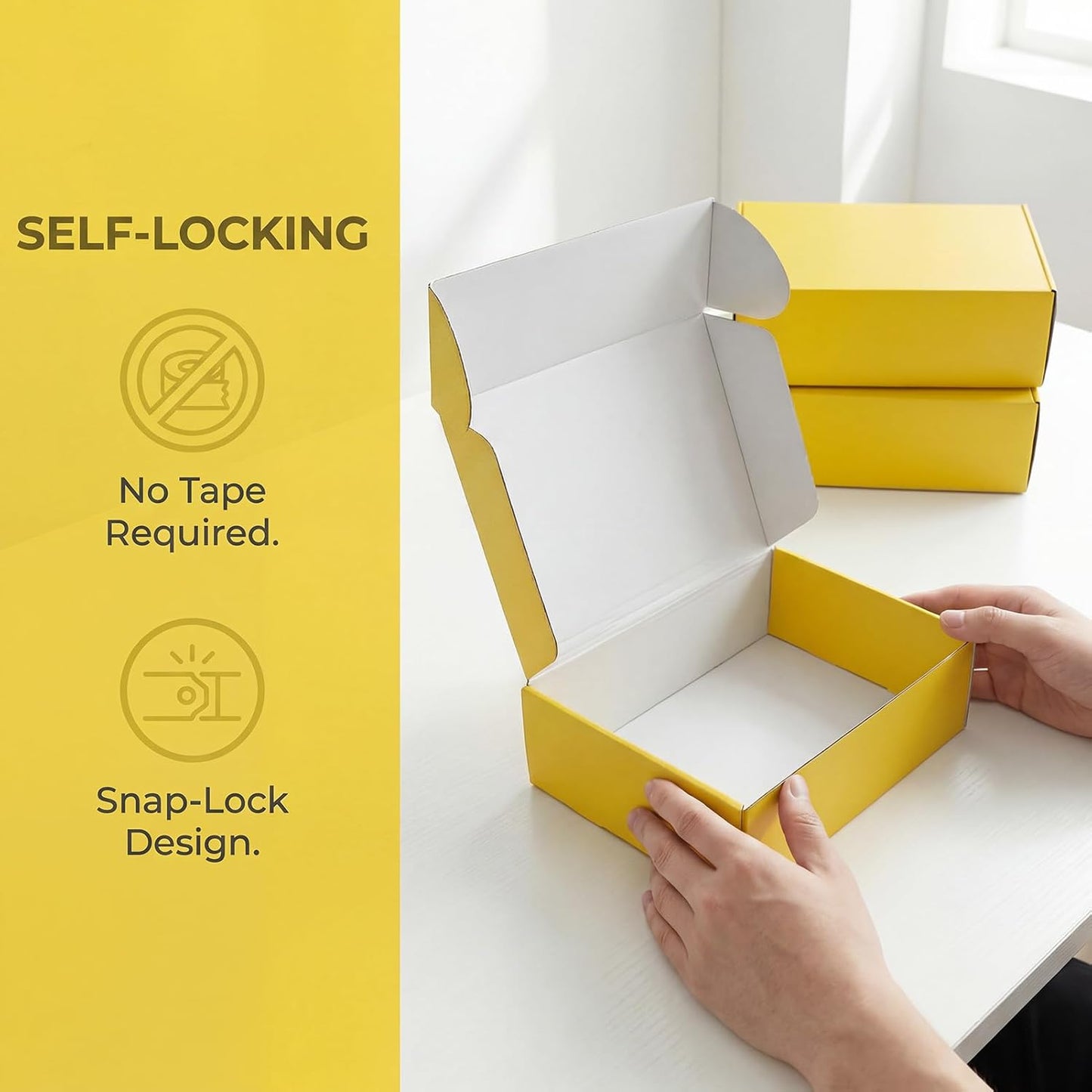 12x9x4 in Cardboard Shipping Boxes Set of 6, Gift Box Lemon Yellow | Bright Color, Glossy Cardboard, Easy Fold, Shape Well, Self locking, Gift Wrap, Theme Packaging, Small Business Branding
