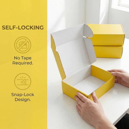 12x9x4 in Cardboard Shipping Boxes Set of 6, Gift Box Lemon Yellow | Bright Color, Glossy Cardboard, Easy Fold, Shape Well, Self locking, Gift Wrap, Theme Packaging, Small Business Branding