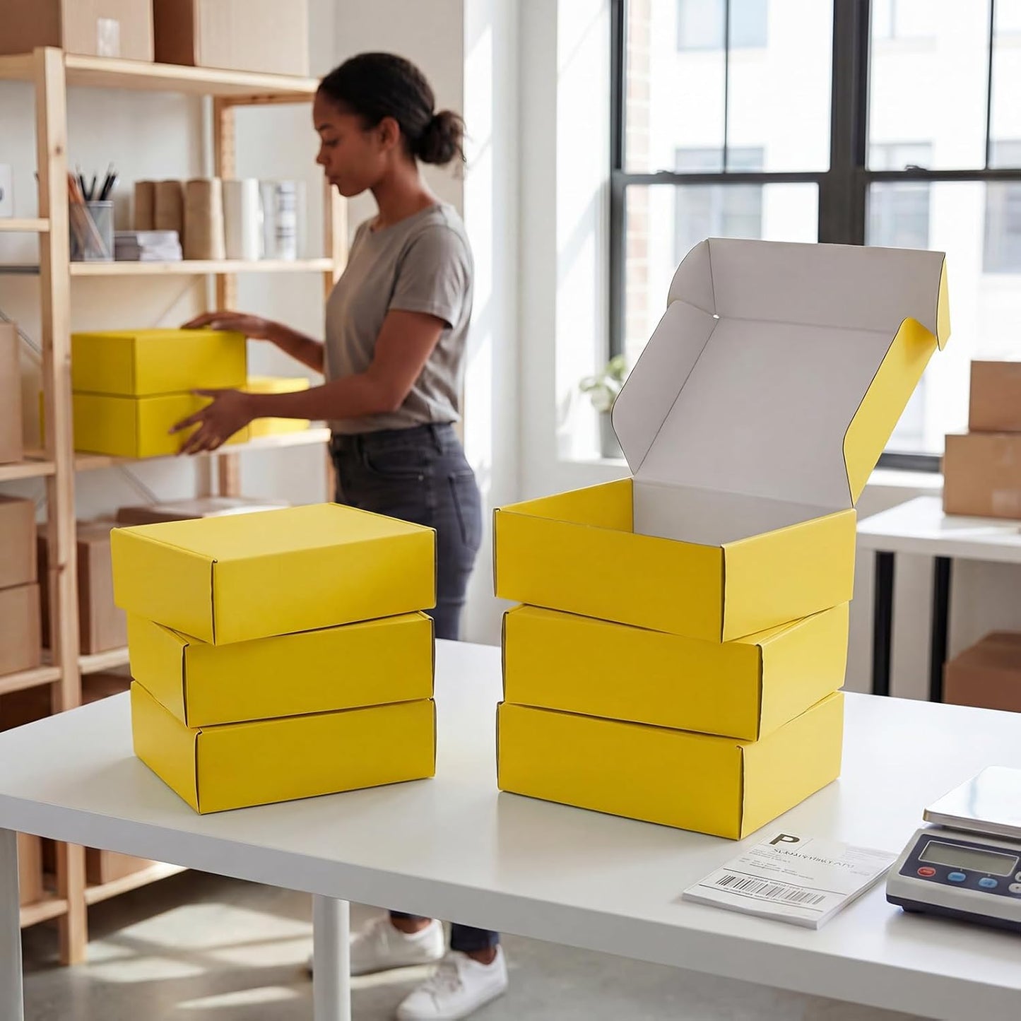 12x9x4 in Cardboard Shipping Boxes Set of 6, Gift Box Lemon Yellow | Bright Color, Glossy Cardboard, Easy Fold, Shape Well, Self locking, Gift Wrap, Theme Packaging, Small Business Branding