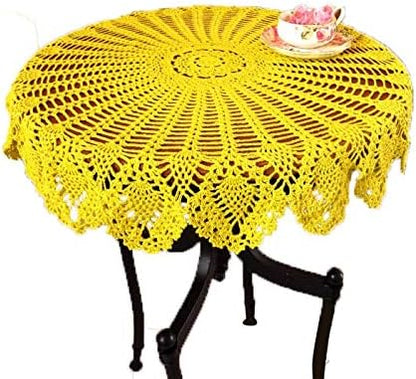 New Handmade Crochet Lace Round Table Cloth Doilies Doily,31 Inch,Yellow