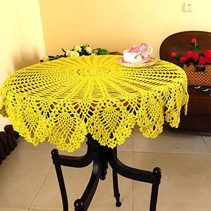 New Handmade Crochet Lace Round Table Cloth Doilies Doily,31 Inch,Yellow