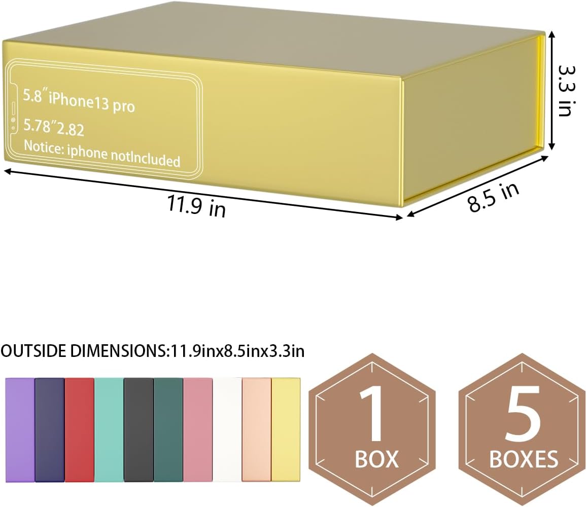 Gold Gift Box 11.9" x 8.5" x 3.3",Magnetic Closure Gift Boxes for Presents | 1 Pack Bridesmaid Gifts Boxes,Cute Boxes,Birthday Gift Box,Luxury for Gift Packaging, Magnetic Gift Boxe for Wrapping Gifts