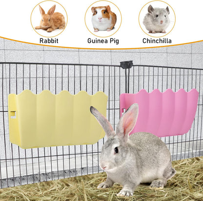 Rabbit Hanging Hay Feeder Rack Guinea Pig Mess-Free Dispenser Hay Bowl Manger Rack Wall-Mounted for Small Pets Rat Chinchilla Ferret Squirrel Cage Accessories (Yellow)