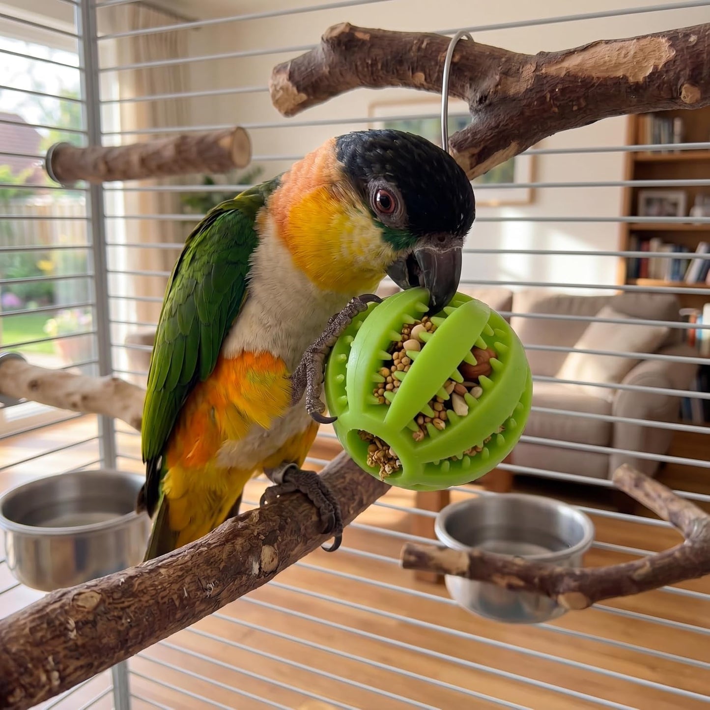 4 Pcs Silicone Bird Foraging Toys, Treat Dispenser Balls with Flexible Gaps for Conures, Parakeets and Cockatiels, Easy to Clean Pet Enrichment Feeder, Red Blue Yellow Green, 2x2 Inches