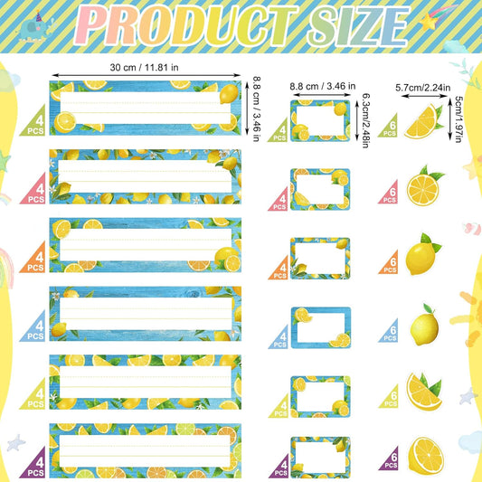 72 Pcs Summer Lemon Name Tags for Classroom 12 x 3.5 Lemon Flat Desk Name Labels Back to School Bulletin Board Nameplates Decorations Set for Student Teacher Employee Gifts