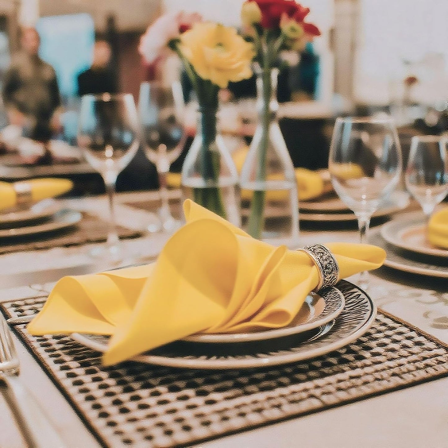 Yellow Cloth Napkins Washable Set of 6-210GSM Heavy-Duty 20x20 Inch Solid Table Napkins Cloth in Bulk, Reusable Napkins with Hemmed Edges for Dinner, Holiday, Wedding, Party & Everyday Use