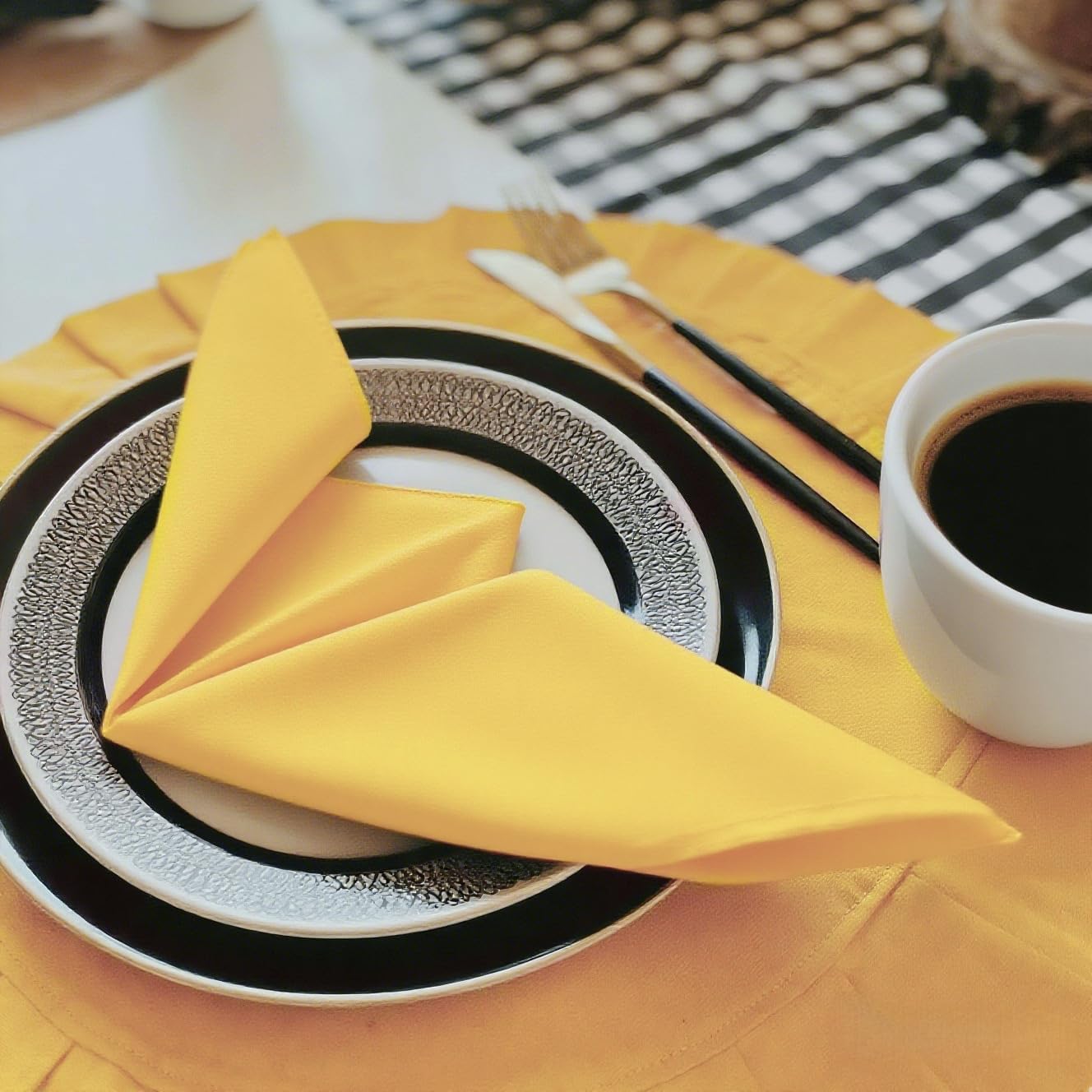 Yellow Cloth Napkins Washable Set of 6-210GSM Heavy-Duty 20x20 Inch Solid Table Napkins Cloth in Bulk, Reusable Napkins with Hemmed Edges for Dinner, Holiday, Wedding, Party & Everyday Use