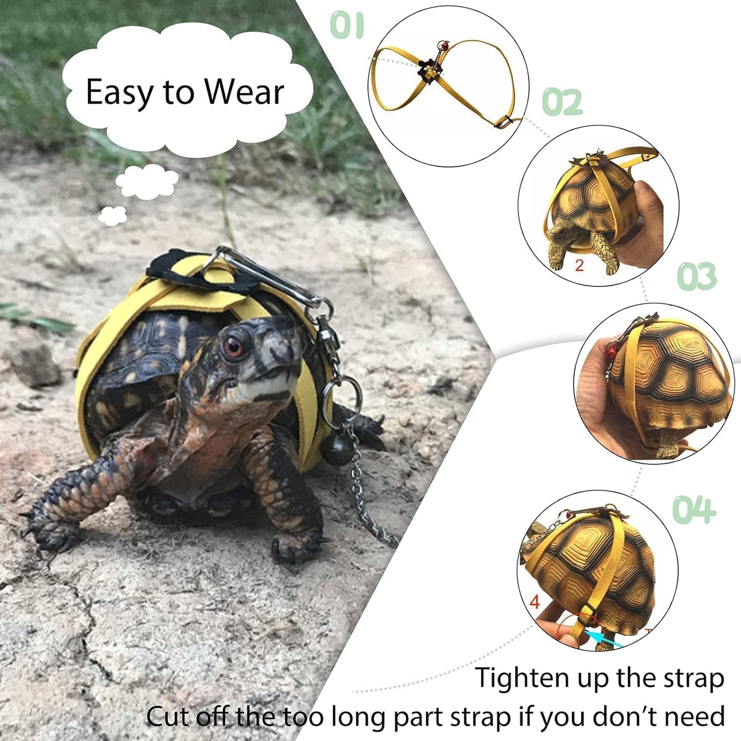 Adjustable Harness & Leash Set Strap for Turtles Small Pet Leash Walking Rope for Tortoise Outdoor Walking Training Control Rope (Yellow,S)