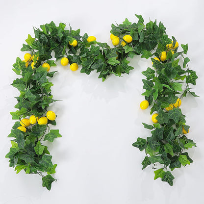 4PCS Artificial Lemon Vine Garland 34Ft Total, Artificial Fruit Lemon Vine with Green Leaves, Ideal for Home, Office, Bookstore, café, Fireplace Mantel and Various Festive Decorations
