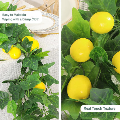 4PCS Artificial Lemon Vine Garland 34Ft Total, Artificial Fruit Lemon Vine with Green Leaves, Ideal for Home, Office, Bookstore, café, Fireplace Mantel and Various Festive Decorations