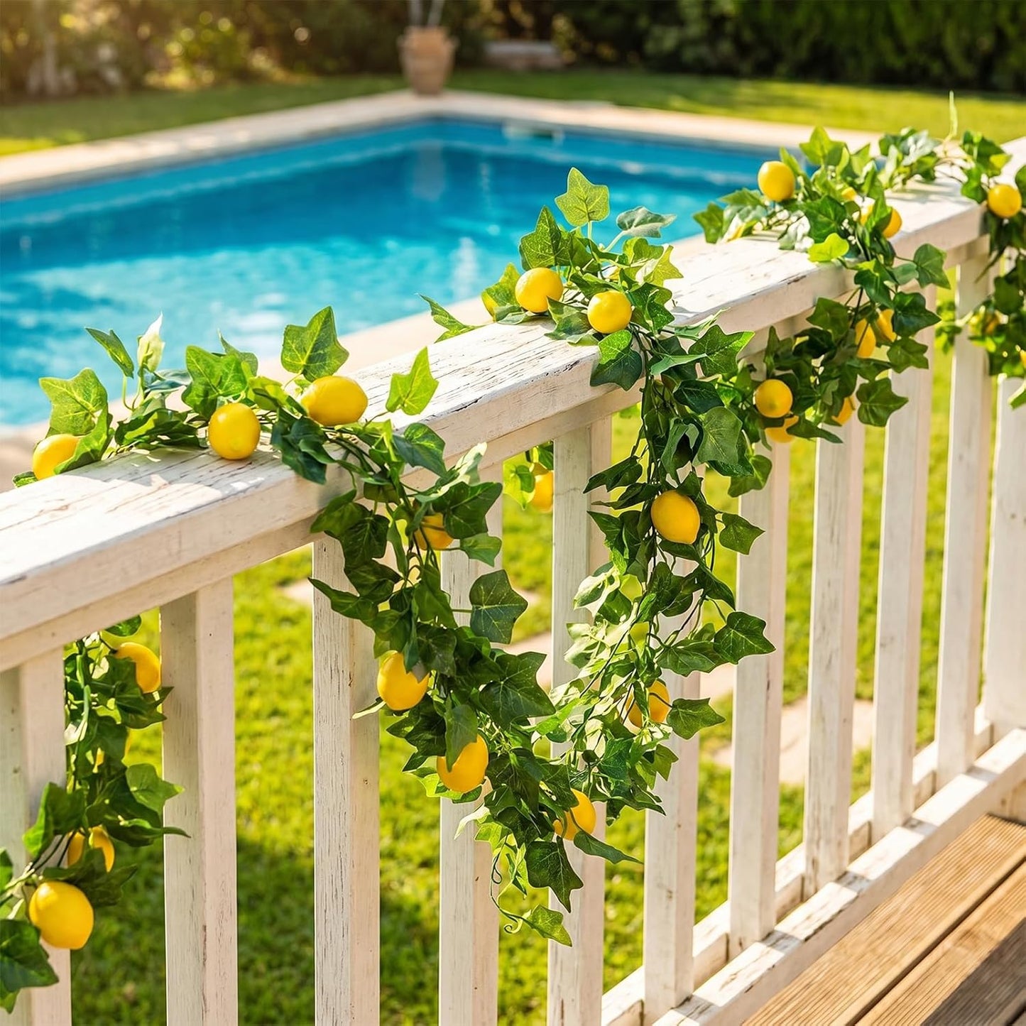 4PCS Artificial Lemon Vine Garland 34Ft Total, Artificial Fruit Lemon Vine with Green Leaves, Ideal for Home, Office, Bookstore, café, Fireplace Mantel and Various Festive Decorations