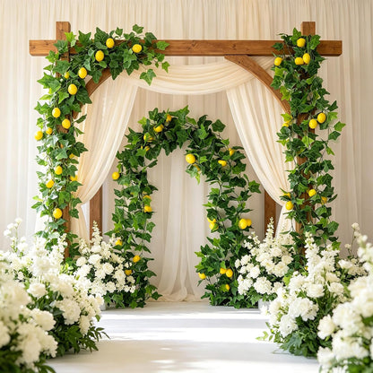 4PCS Artificial Lemon Vine Garland 34Ft Total, Artificial Fruit Lemon Vine with Green Leaves, Ideal for Home, Office, Bookstore, café, Fireplace Mantel and Various Festive Decorations
