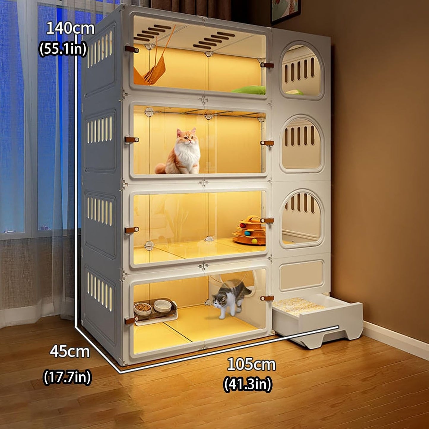 2/3/4 Tier Large Cat Cages Indoor, Cat Cage with Litter Box, cat Villa， Home Indoor cat cage，Cat Patio Enclosure Outdoor, Pet Cage with Toilet(Yellow,Quadruple Layer)