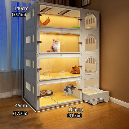 2/3/4 Tier Large Cat Cages Indoor, Cat Cage with Litter Box, cat Villa， Home Indoor cat cage，Cat Patio Enclosure Outdoor, Pet Cage with Toilet(Yellow,Quadruple Layer)