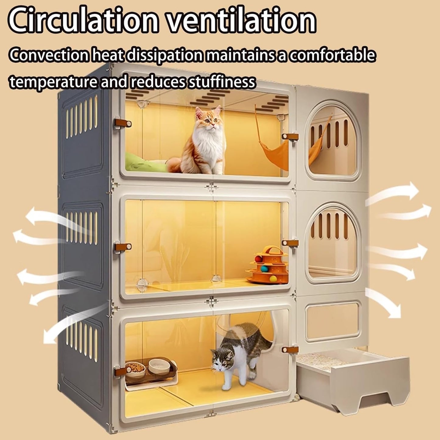 2/3/4 Tier Large Cat Cages Indoor, Cat Cage with Litter Box, cat Villa， Home Indoor cat cage，Cat Patio Enclosure Outdoor, Pet Cage with Toilet(Yellow,Quadruple Layer)