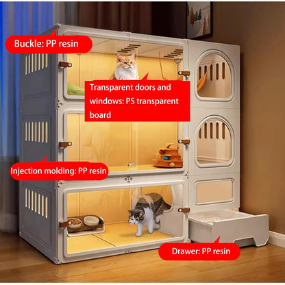 2/3/4 Tier Large Cat Cages Indoor, Cat Cage with Litter Box, cat Villa， Home Indoor cat cage，Cat Patio Enclosure Outdoor, Pet Cage with Toilet(Yellow,Quadruple Layer)