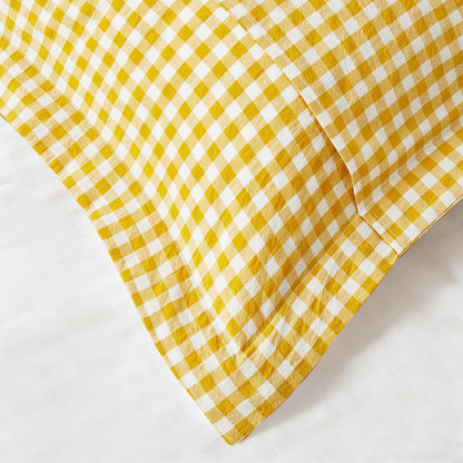 Mustard Yellow Plaid Gingham Pillowcases, 20x26 Inches, Set of 2 | Pure Cotton, Standard Size Pillow Shams, 2 Inch Edge, Linen Like Feel
