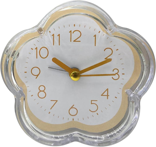 Alarm Clock, Cute Analog Transparent Frame Flower Shape Digital Quartz Clock, Non Ticking Battery Operated Quiet Low Noise Table Clock for Living Room Bedroom Bedside, Yellow (Without Battery)