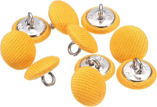 12.5mm Fabric Cloth Covered Button Metal Shank 10pcs, Yellow | 20L 1/2" Round Satin Sewing DIY Craft Buttons for Bridal Wedding Suits Dress Blouses Sweaters