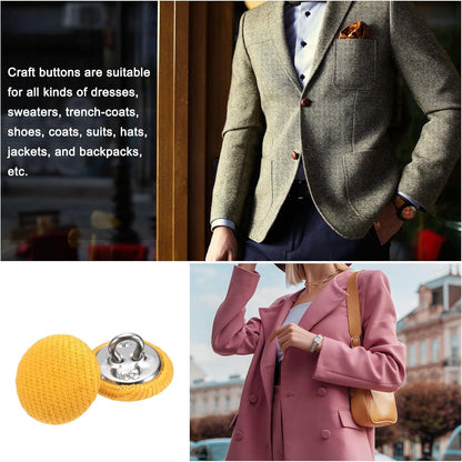 12.5mm Fabric Cloth Covered Button Metal Shank 10pcs, Yellow | 20L 1/2" Round Satin Sewing DIY Craft Buttons for Bridal Wedding Suits Dress Blouses Sweaters