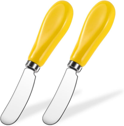 Stainless Steel Butter Spreader Knife 2 Pack with Handle for Kitchen Yellow | Dishwasher Safe, for Soft & Hard Cheese, Jam, Cold Butter