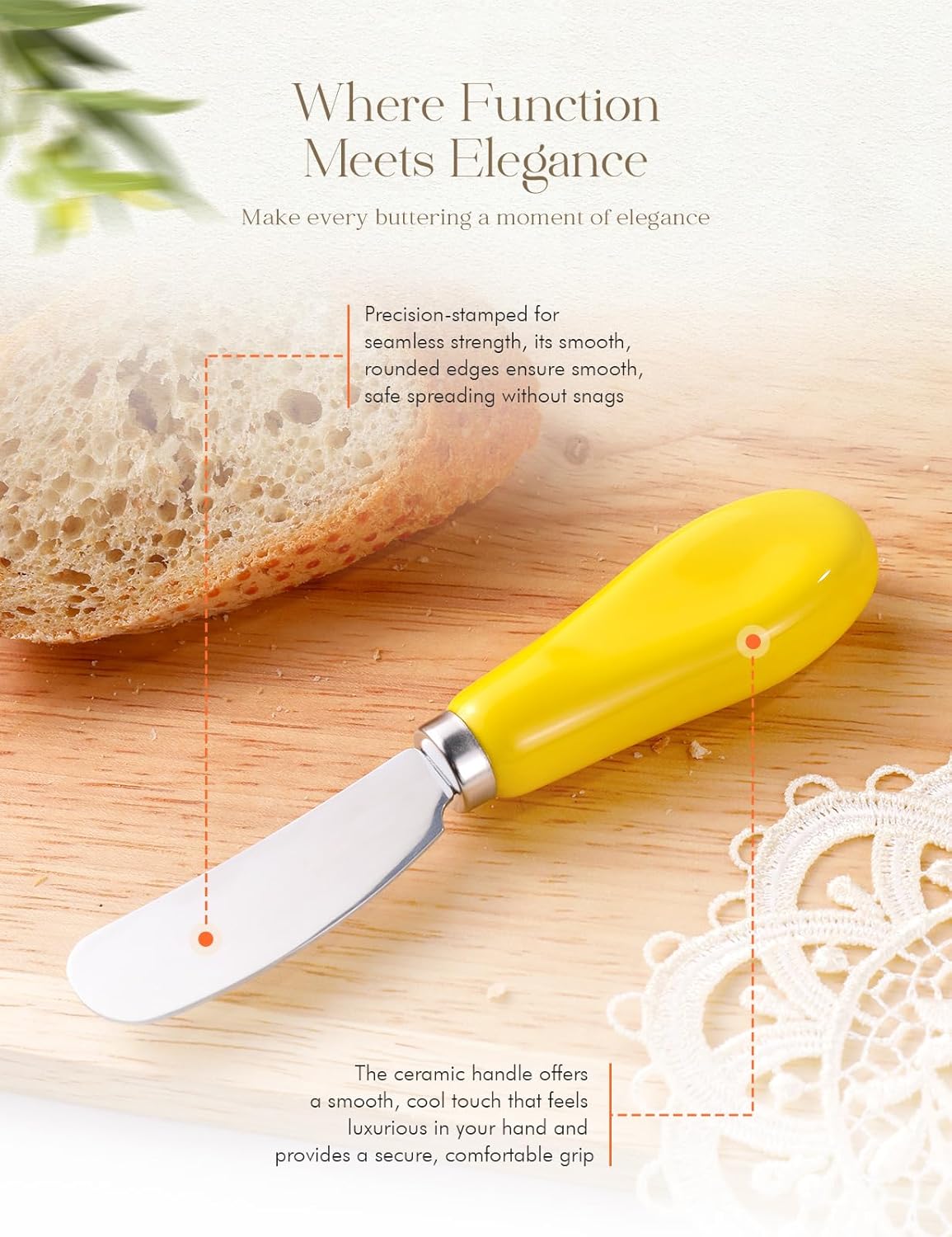 Stainless Steel Butter Spreader Knife 2 Pack with Handle for Kitchen Yellow | Dishwasher Safe, for Soft & Hard Cheese, Jam, Cold Butter