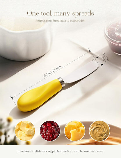 Stainless Steel Butter Spreader Knife 2 Pack with Handle for Kitchen Yellow | Dishwasher Safe, for Soft & Hard Cheese, Jam, Cold Butter