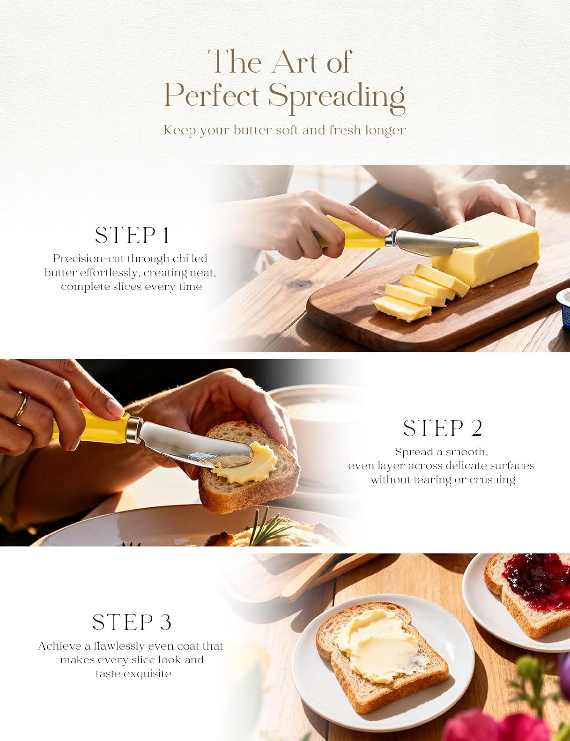 Stainless Steel Butter Spreader Knife 2 Pack with Handle for Kitchen Yellow | Dishwasher Safe, for Soft & Hard Cheese, Jam, Cold Butter