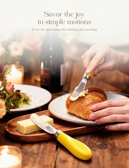 Stainless Steel Butter Spreader Knife 2 Pack with Handle for Kitchen Yellow | Dishwasher Safe, for Soft & Hard Cheese, Jam, Cold Butter