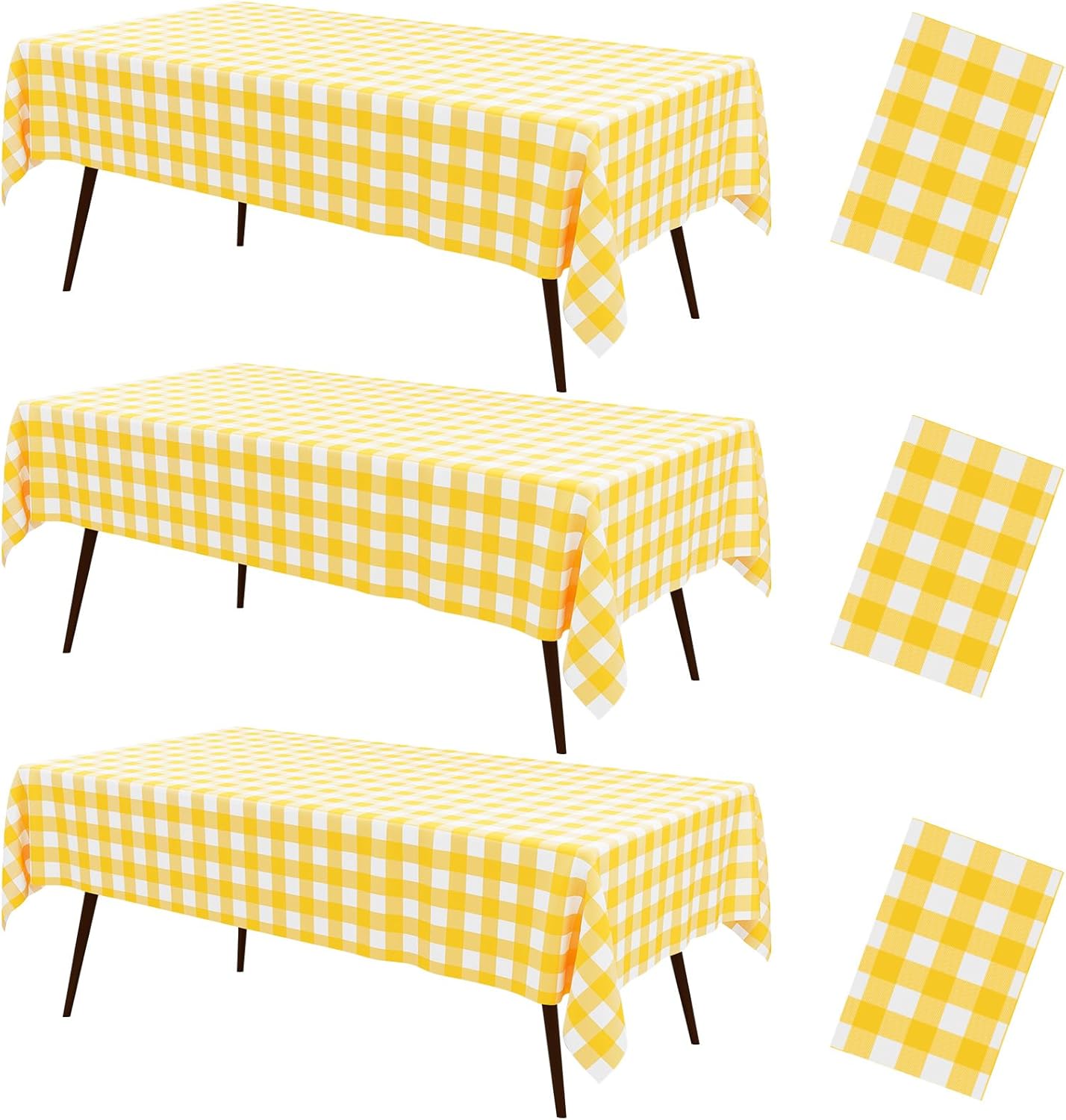 3 Packs Buffalo Disposable Table Cloth, 54 x 108 Inch Waterproof Plastic Tablecloth, Rectangle Yellow and White Checkered Table Covers for Picnic, Birthday, Party, Back to School