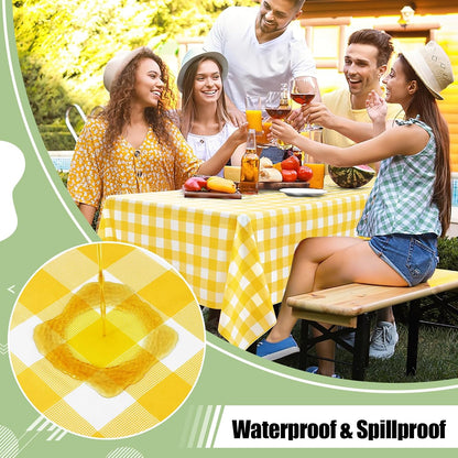 3 Packs Buffalo Disposable Table Cloth, 54 x 108 Inch Waterproof Plastic Tablecloth, Rectangle Yellow and White Checkered Table Covers for Picnic, Birthday, Party, Back to School