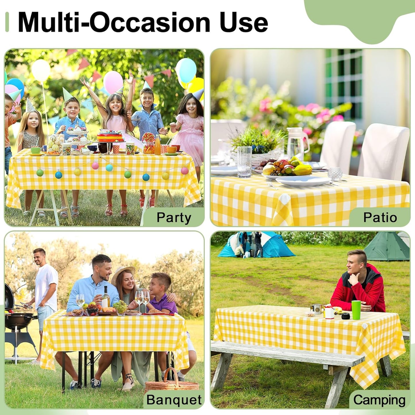 3 Packs Buffalo Disposable Table Cloth, 54 x 108 Inch Waterproof Plastic Tablecloth, Rectangle Yellow and White Checkered Table Covers for Picnic, Birthday, Party, Back to School