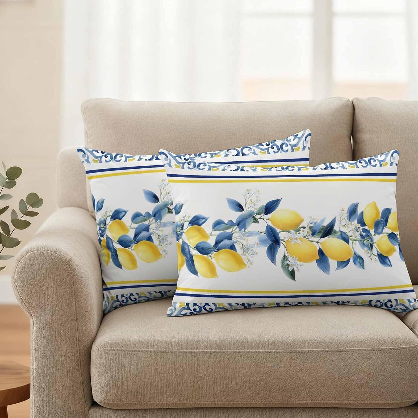 Summer Lemon Outdoor Pillow Covers Pack of 2 Lemon Flower Mediterranean Waterproof Garden Farmhouse Cushion Cases Decorative for Patio Furniture Balcony Couch Sofa 20 x 12 Inch