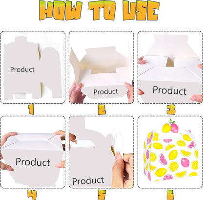 12Pcs Lemon Pink Citrus Themed Treat Boxes - Double-Sided Designed Lemonade Goodie Boxes with Handles for Girl Birthday, Summer Fruit Party, Baby Shower, Candy & Cookie Favors