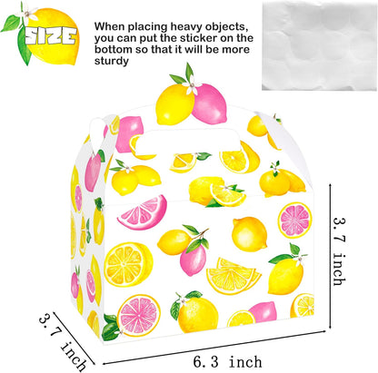 12Pcs Lemon Pink Citrus Themed Treat Boxes - Double-Sided Designed Lemonade Goodie Boxes with Handles for Girl Birthday, Summer Fruit Party, Baby Shower, Candy & Cookie Favors