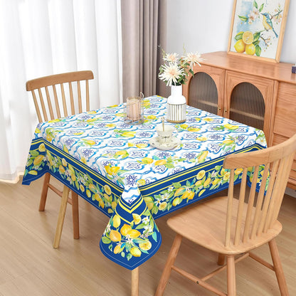 Lemon Square Tablecloth 60x60 Inch Waterproof Washable Spring Summer Lemon Table Cloth Blue Seasonal Tablecloth for Party Picnic Dinner Home Decor