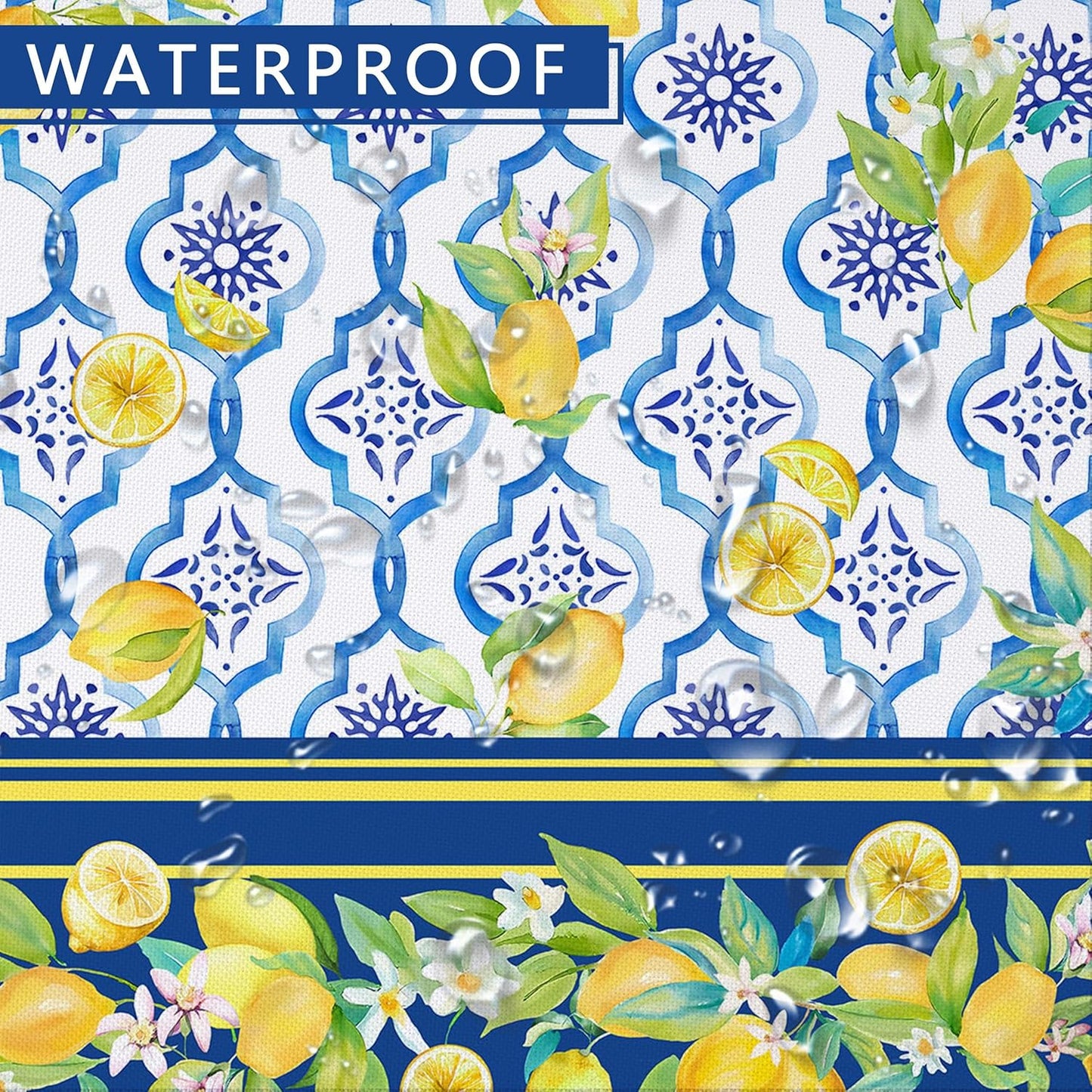 Lemon Square Tablecloth 60x60 Inch Waterproof Washable Spring Summer Lemon Table Cloth Blue Seasonal Tablecloth for Party Picnic Dinner Home Decor