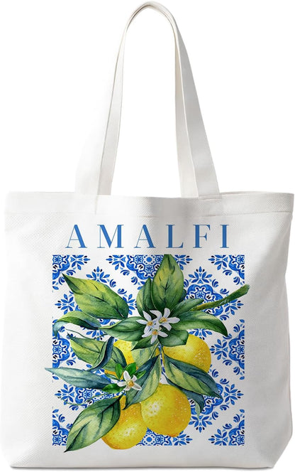 Canvas Tote Bag for Women, Fruits-CoffeeTote Bag, Italian Gifts, Reusable Shopping Grocery Bags