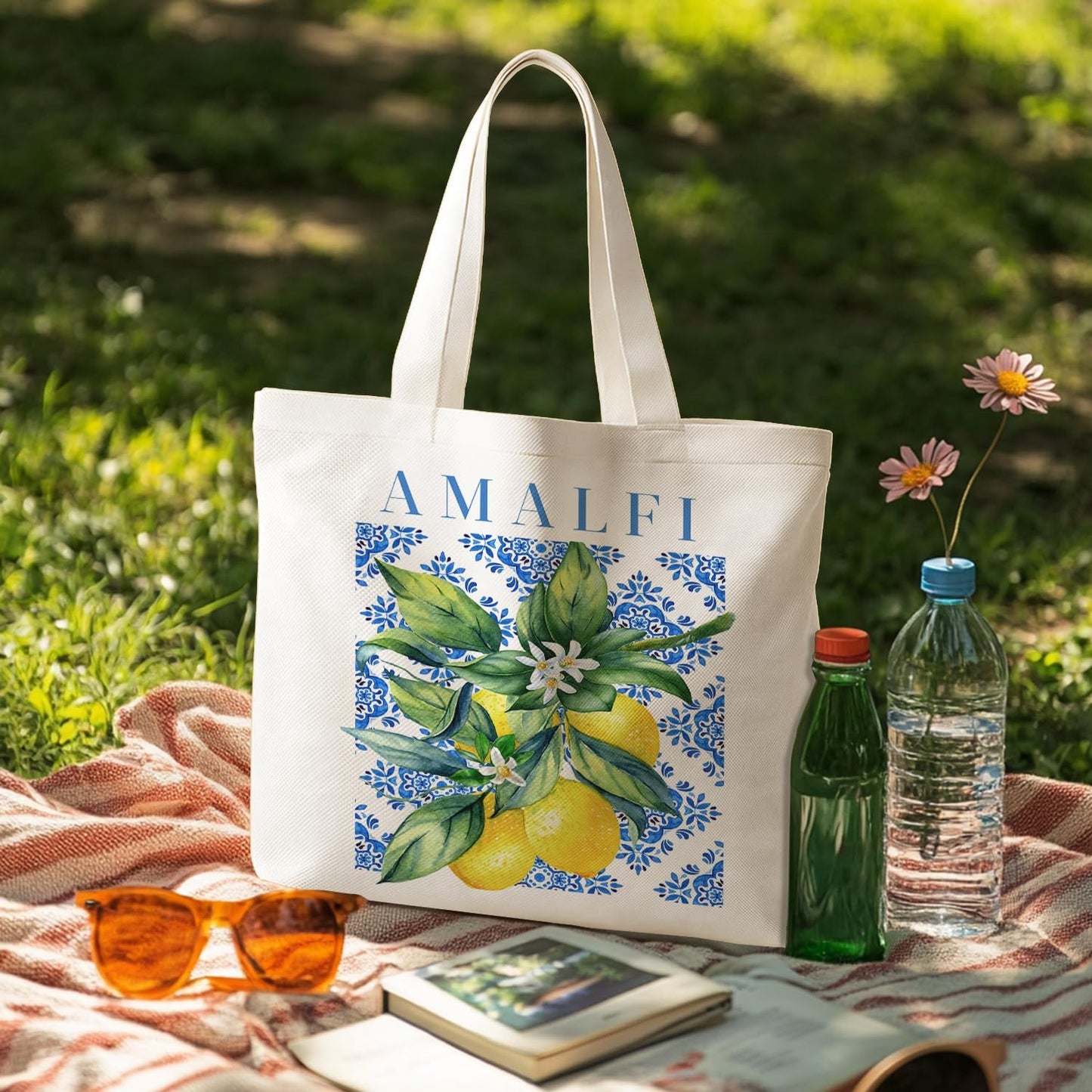 Canvas Tote Bag for Women, Fruits-CoffeeTote Bag, Italian Gifts, Reusable Shopping Grocery Bags