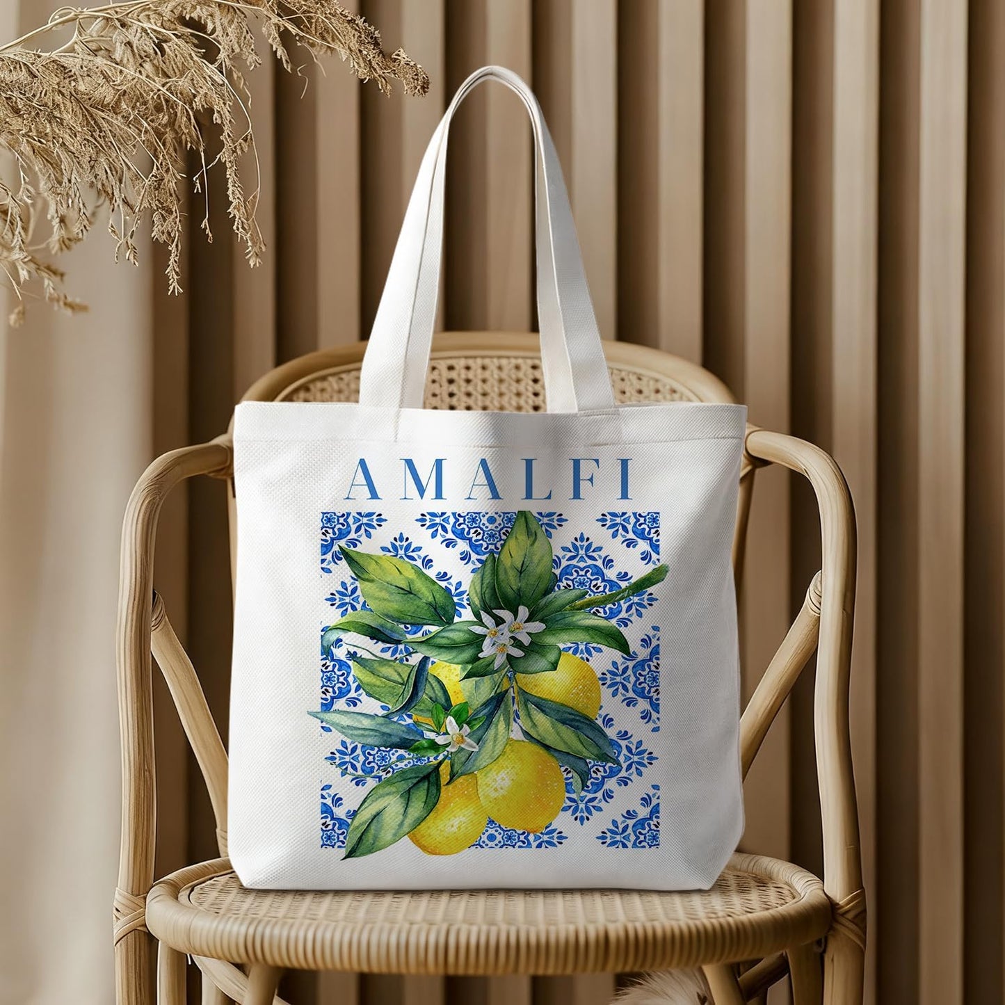 Canvas Tote Bag for Women, Fruits-CoffeeTote Bag, Italian Gifts, Reusable Shopping Grocery Bags