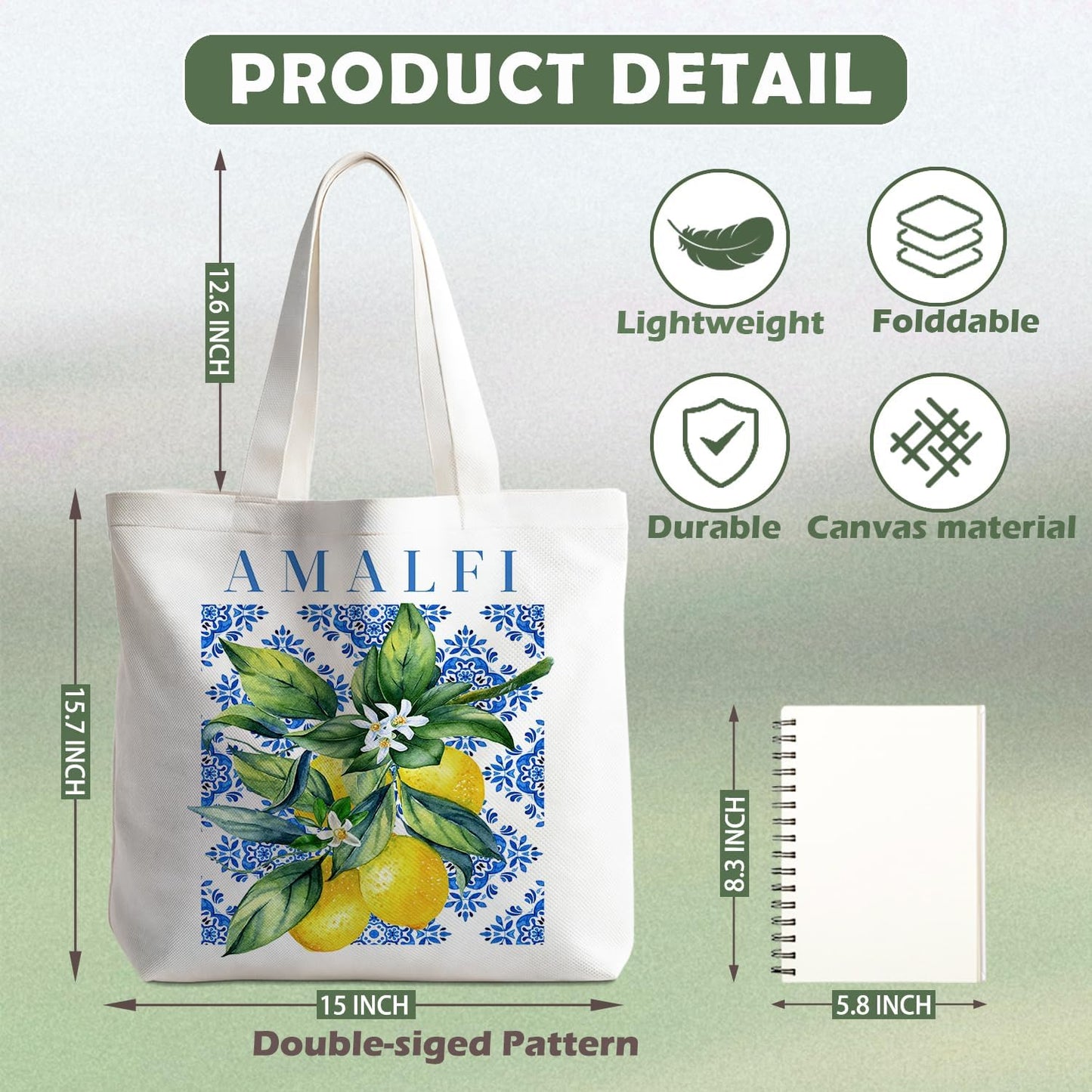 Canvas Tote Bag for Women, Fruits-CoffeeTote Bag, Italian Gifts, Reusable Shopping Grocery Bags