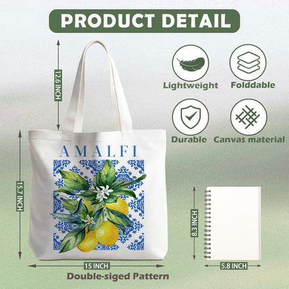 Canvas Tote Bag for Women, Fruits-CoffeeTote Bag, Italian Gifts, Reusable Shopping Grocery Bags