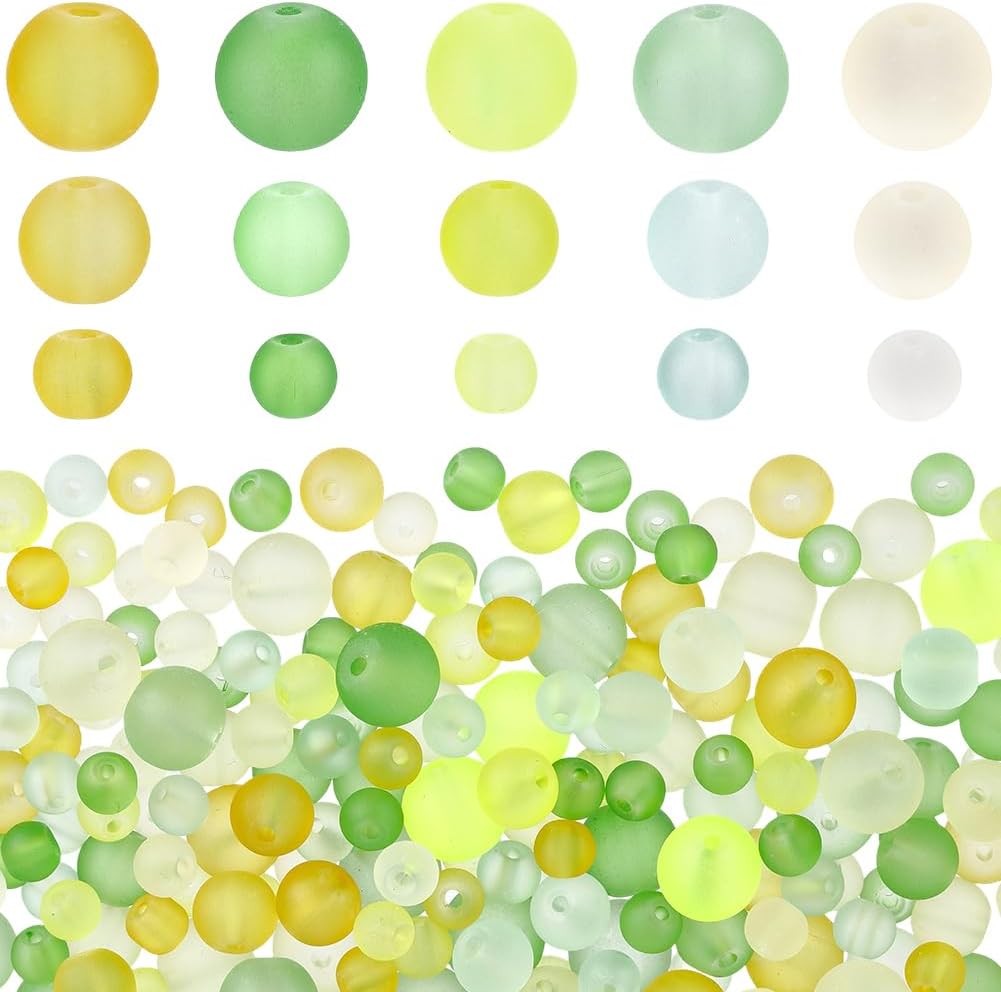 1 Box 400PCS 6/8/10MM Transparent Frosted Glass Beads with Holes Round Orange Yellow Green Baking Painted Matte Spacer Loose Bead Bulk for Jewelry Making Necklace Bracelet DIY Craft Supply