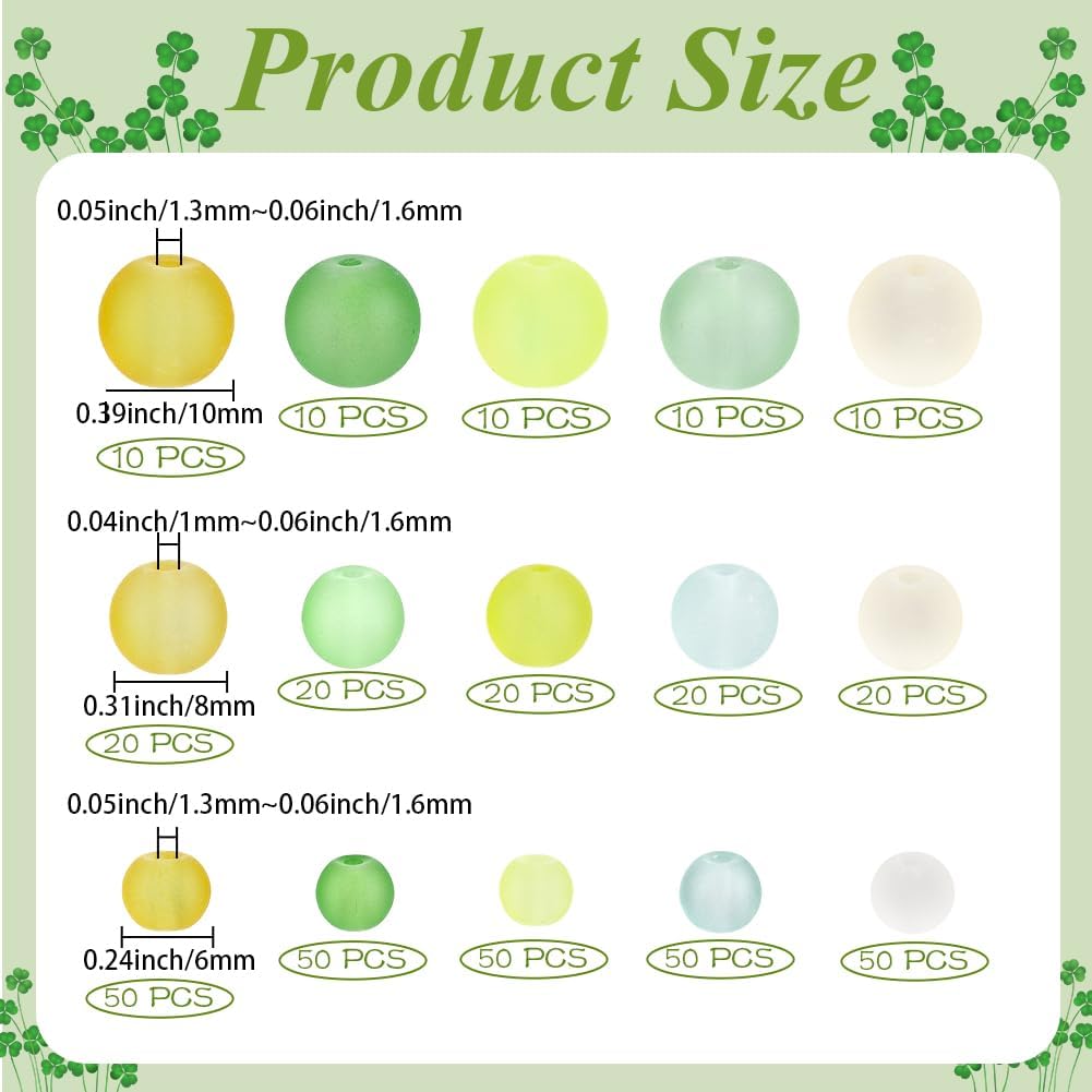 1 Box 400PCS 6/8/10MM Transparent Frosted Glass Beads with Holes Round Orange Yellow Green Baking Painted Matte Spacer Loose Bead Bulk for Jewelry Making Necklace Bracelet DIY Craft Supply