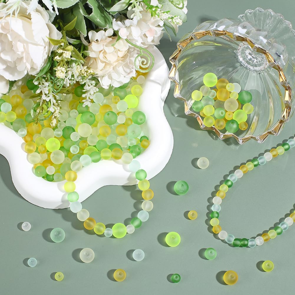 1 Box 400PCS 6/8/10MM Transparent Frosted Glass Beads with Holes Round Orange Yellow Green Baking Painted Matte Spacer Loose Bead Bulk for Jewelry Making Necklace Bracelet DIY Craft Supply