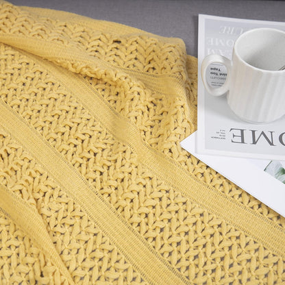 Knit Throw Blanket 100% Acrylic Lightweight Decorative Blankets with Tassels 50×60 Inch Solid Soft Throw Cover for Couch Sofa Bed Home Decor (New Yellow)