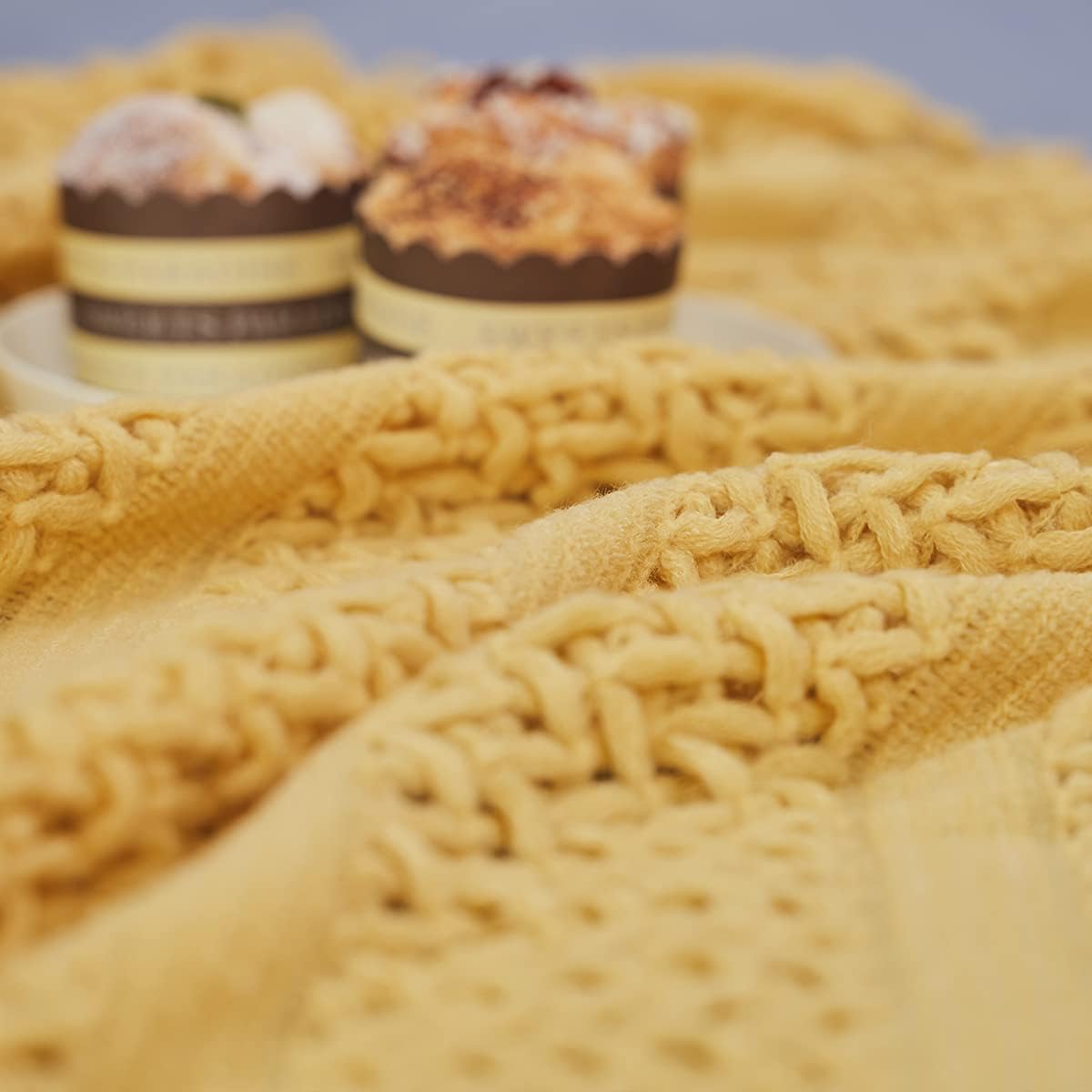 Knit Throw Blanket 100% Acrylic Lightweight Decorative Blankets with Tassels 50×60 Inch Solid Soft Throw Cover for Couch Sofa Bed Home Decor (New Yellow)