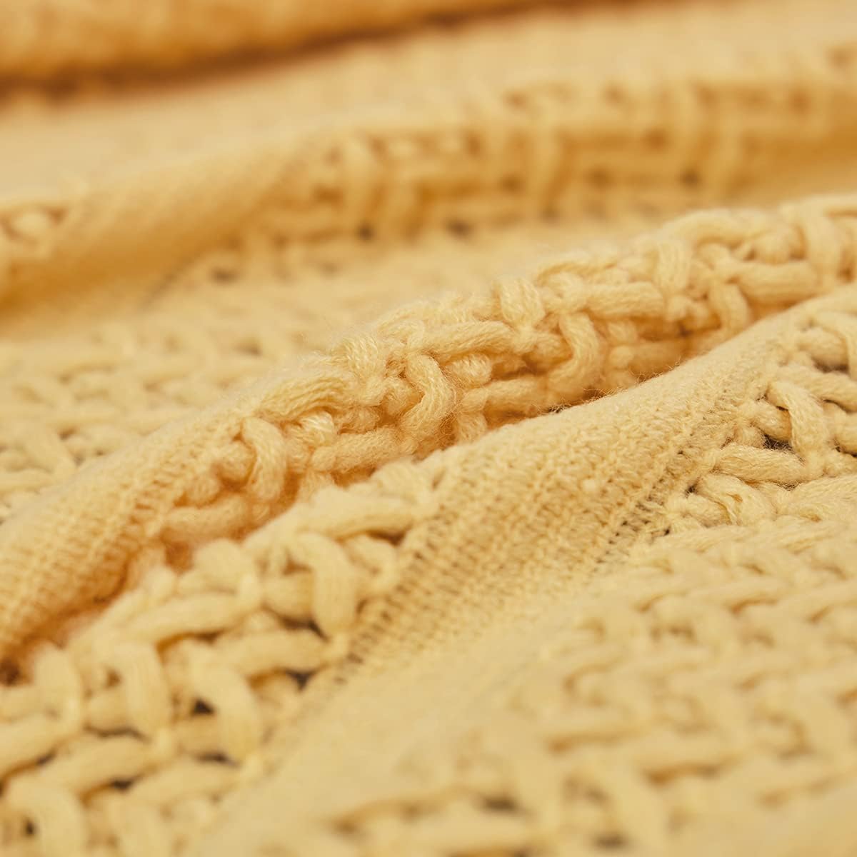 Knit Throw Blanket 100% Acrylic Lightweight Decorative Blankets with Tassels 50×60 Inch Solid Soft Throw Cover for Couch Sofa Bed Home Decor (New Yellow)