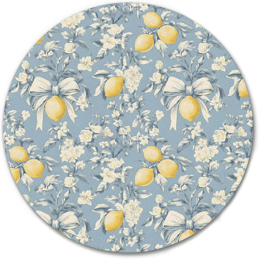 Vintage Lemon Floral Mouse Pad 7.9x7.9 Inch,Aesthetic Bow Mouse Pad,Cottagecore Floral Mousepad with Non-Slip Rubber Base for Home Office Desk Accessories