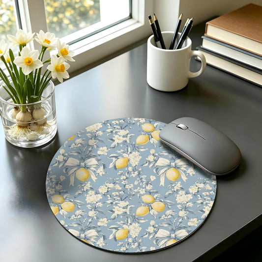 Vintage Lemon Floral Mouse Pad 7.9x7.9 Inch,Aesthetic Bow Mouse Pad,Cottagecore Floral Mousepad with Non-Slip Rubber Base for Home Office Desk Accessories